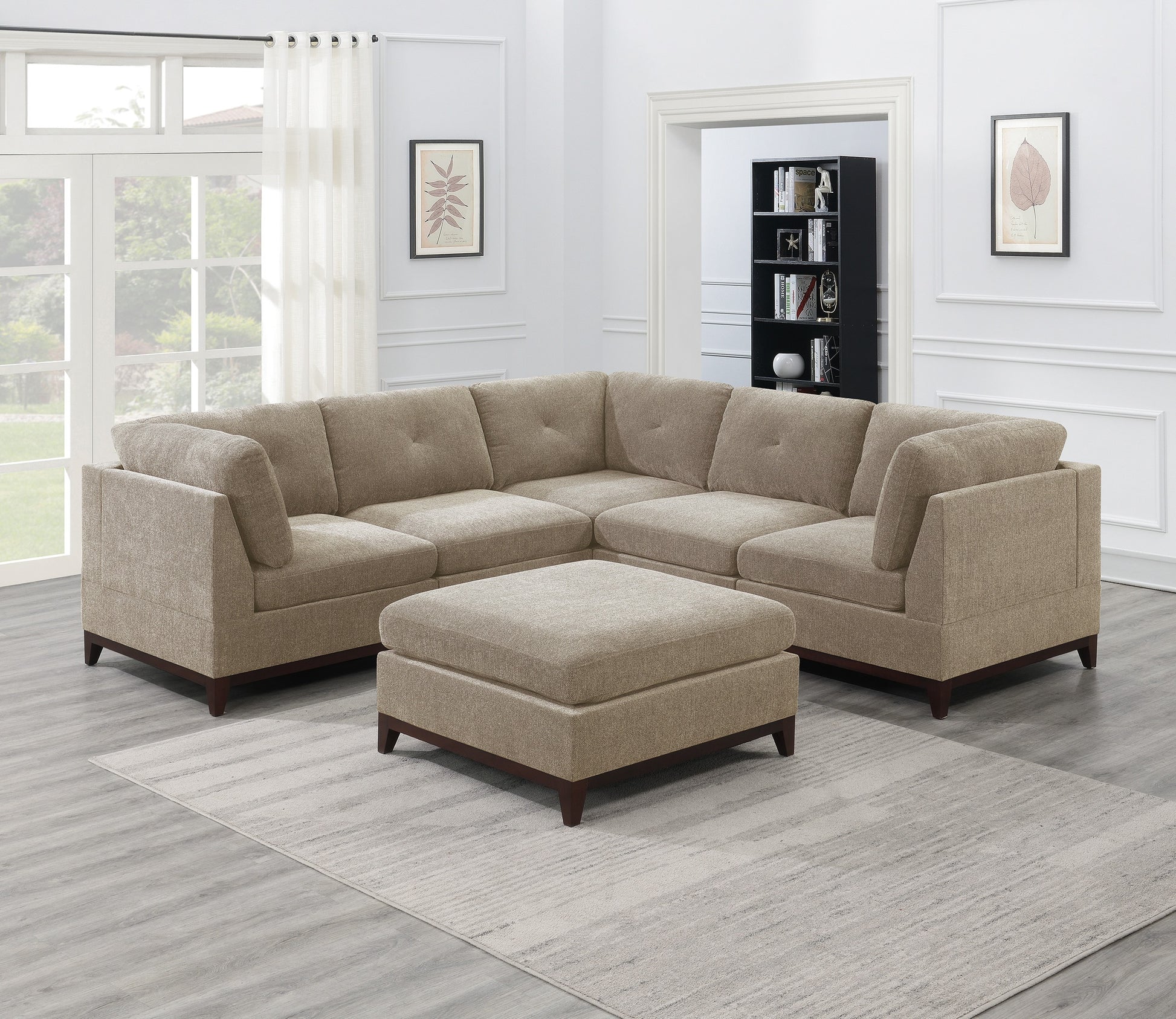 Camel Chenille Fabric Modular Sectional 6Pc Set Living Room Furniture Corner Sectional Couch 3X Corner Wedge 2X Armless Chairs And 1X Ottoman Tufted Back Camel Chenille Wood Primary Living Space Cushion Back Contemporary,Modern Modular Chenille 6 Seat