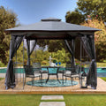 10X10 Outdoor Patio Gazebo Canopy Tent With Ventilated Double Roof And Mosquito Net Detachable Mesh Screen On All Sides ,Suitable For Lawn, Garden, Backyard And Deck,Gray Top Gray Steel