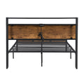 King Size Metal Platform Bed Frame With Wooden Headboard And Footboard With Usb Liner, No Box Spring Needed, Large Under Bed Storage, Easy Assemble King Black Brown Metal