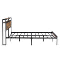 Full Size Metal Platform Bed Frame With Wooden Headboard And Footboard With Usb Liner, No Box Spring Needed, Large Under Bed Storage, Easy Assemble Black Metal