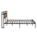 Queen Size Metal Platform Bed Frame With Wooden Headboard And Footboard With Usb Liner, No Box Spring Needed, Large Under Bed Storage, Easy Assemble Queen Black Metal