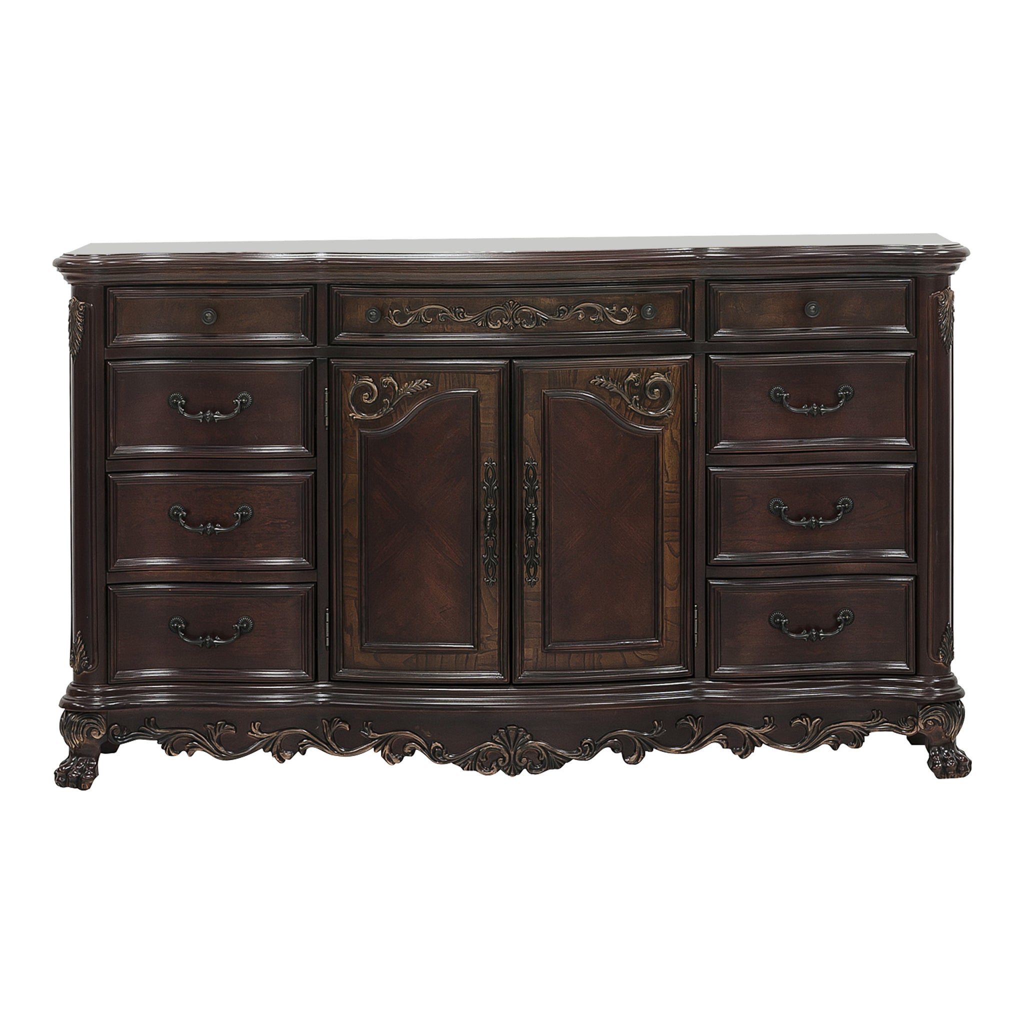 Cherry Finish Formal Bedroom Furniture 1Pc Dresser W 9X Drawers Bottom Cabinet Adjustable Shelf Traditional Design Wooden Furniture Cherry 5 Drawers & Above Bedroom Ball Bearing Glides Traditional Solid Wood