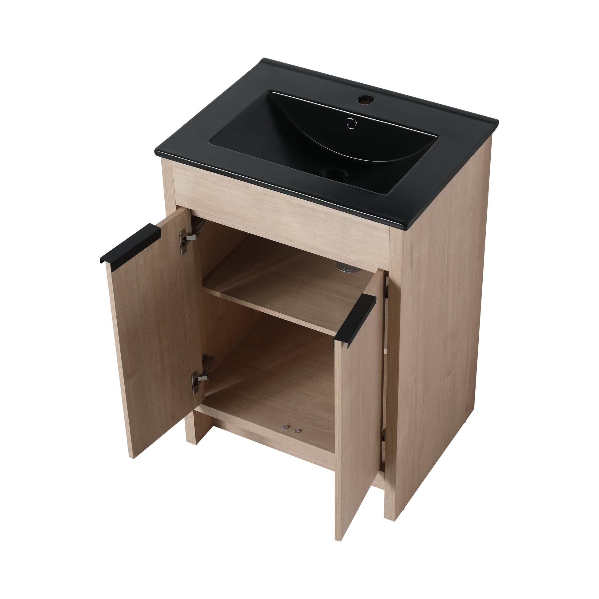 24 Inch Freestanding Bathroom Vanity With Black Ceramic Sink & 2 Soft Close Cabinet Doors Bvb02424Plo G Bl9060Bk ,W1286S00016 Plain Light Oak 2 Bathroom Freestanding Modern Plywood