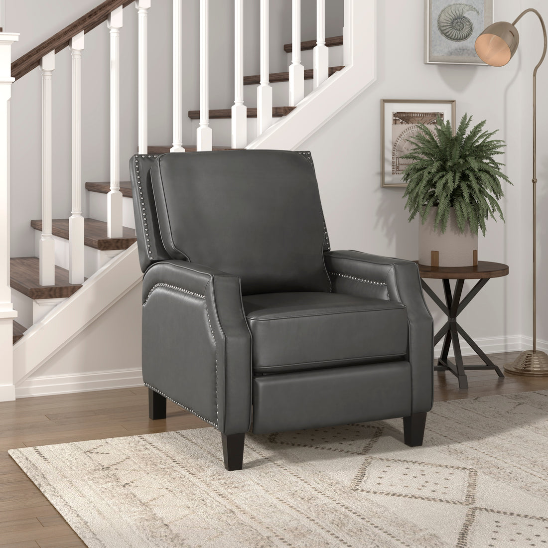 Push Back Reclining Chair Transitional Style Grey Color Self Reclining Motion Chair 1Pc Cushion Seat Modern Living Room Furniture Gray Primary Living Space Transitional Solid Wood