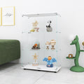 Two Door Glass Display Cabinet 3 Shelves With Door, Floor Standing Curio Bookshelf For Living Room Bedroom Office, 49.3