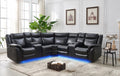 Le145 Manual Reclining Sectional Black W Led Strip Black Technical Leather