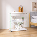 Two Door Glass Display Cabinet 2 Shelves With Door, Floor Standing Curio Bookshelf For Living Room Bedroom Office, 33.35