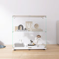 Two Door Glass Display Cabinet 2 Shelves With Door, Floor Standing Curio Bookshelf For Living Room Bedroom Office, 33.35