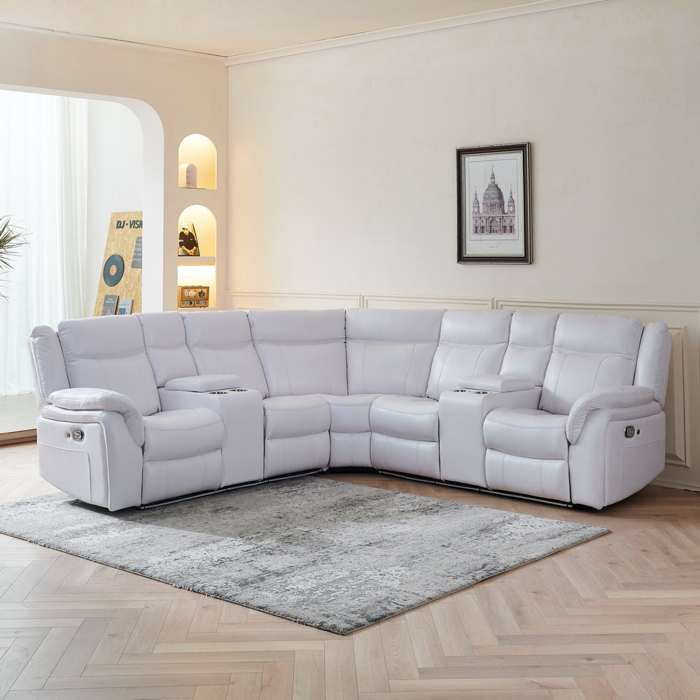 Le151 Manual Reclining Sectional White W Led Strip White Color White Technical Leather