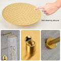 Shower System With Shower Head, Hand Shower, Slide Bar, Bodysprays, Shower Arm, Hose, Valve Trim, And Lever Handles Gold Brass