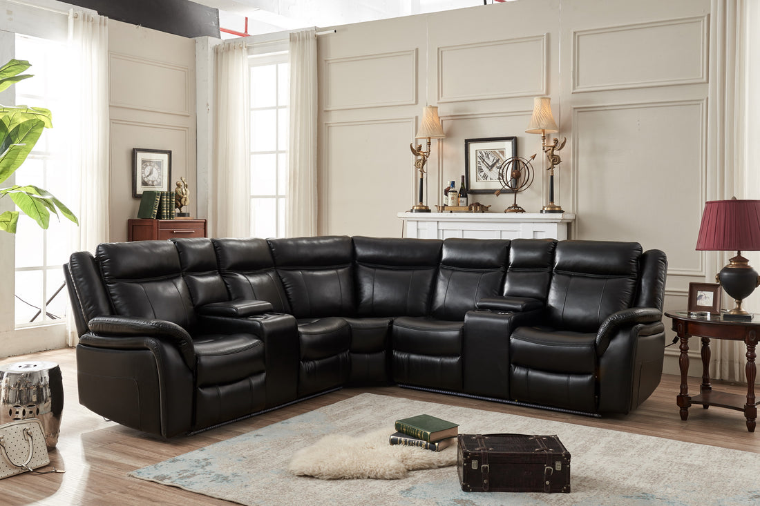 Le153 Power Reclining Sectional Black W Led Strip Black Technical Leather