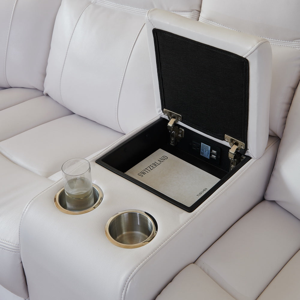 Le151 Manual Reclining Sectional White W Led Strip White Color White Technical Leather