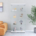 Two Door Glass Display Cabinet 4 Shelves With Door, Floor Standing Curio Bookshelf For Living Room Bedroom Office, 64.7