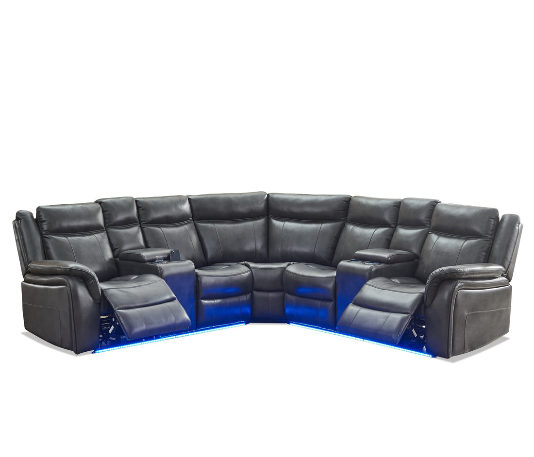 Le152 Power Reclining Sectional Gray W Led Strip Gray Technical Leather