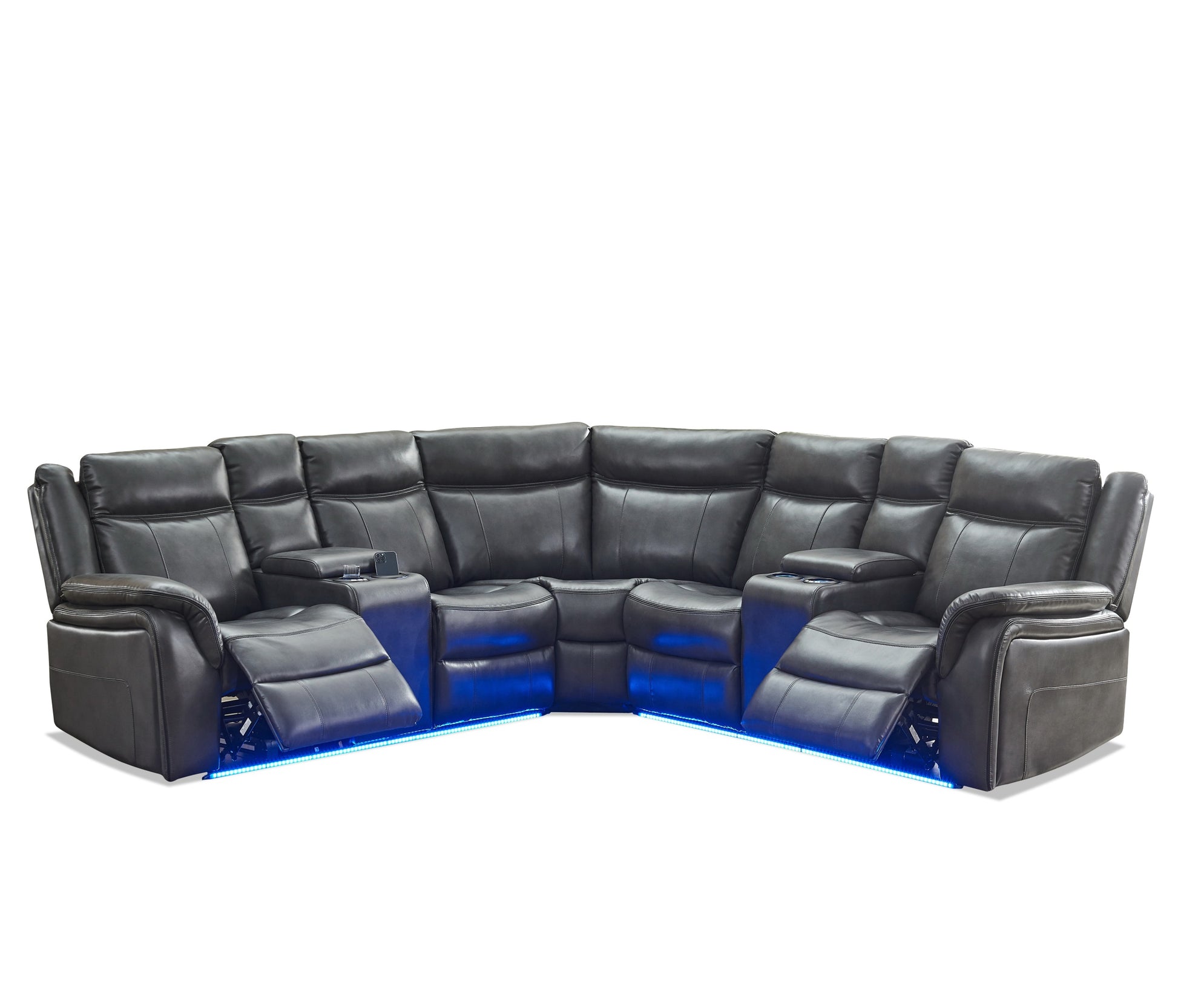 Le152 Power Reclining Sectional Gray W Led Strip Gray Technical Leather
