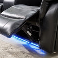 Le145 Manual Reclining Sectional Black W Led Strip Black Technical Leather