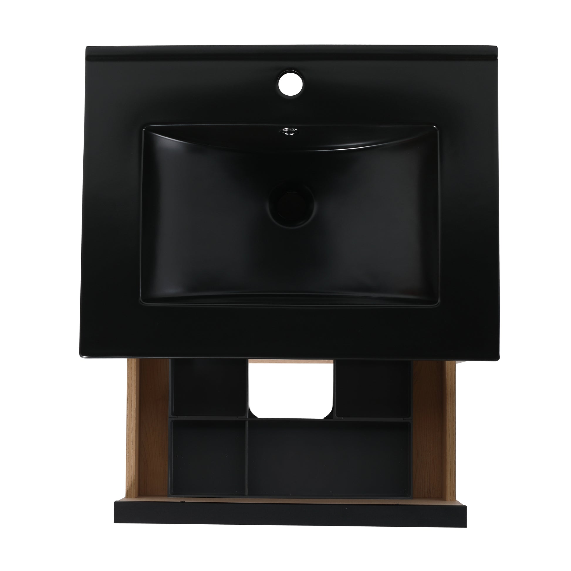 24" Bathroom Vanity, With Black Ceramic Sink And 2 Soft Close Drawers Bva02524Plo G Bl9060Bk W1286S00035 2 Plain Light Oak Bathroom Wall Mounted Modern Plywood