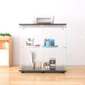 Two Door Glass Display Cabinet 2 Shelves With Door, Floor Standing Curio Bookshelf For Living Room Bedroom Office, 33.35