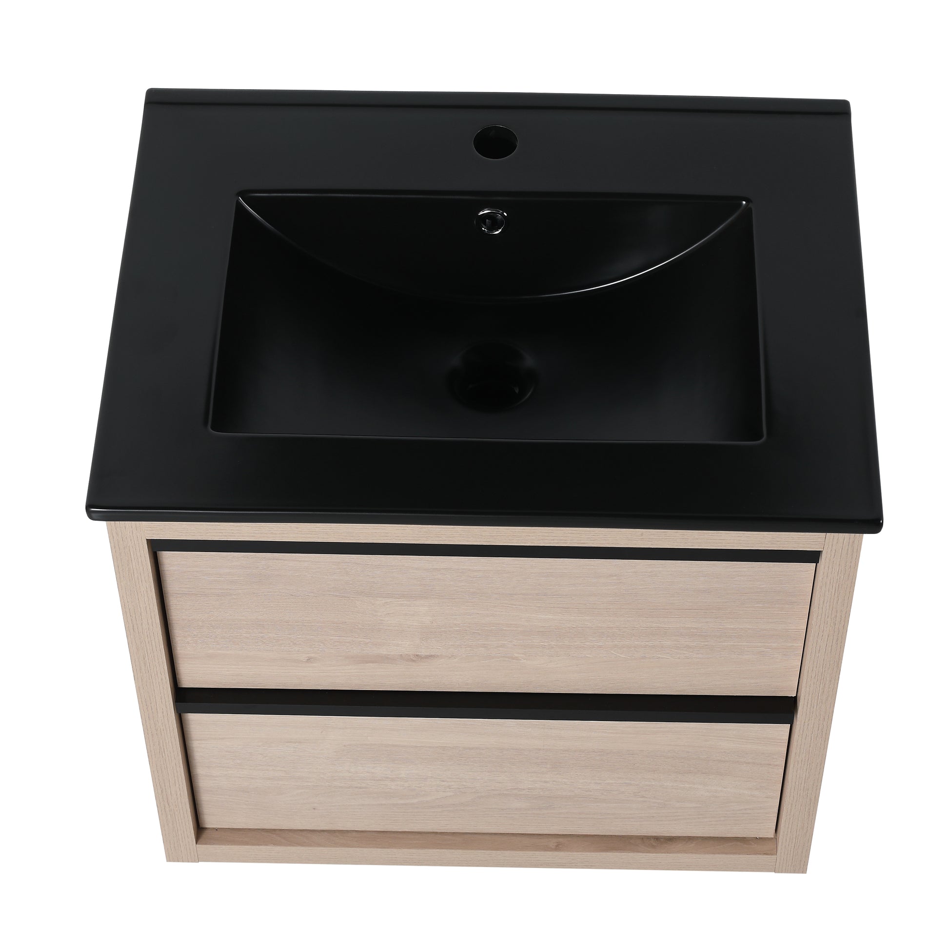 24" Bathroom Vanity, With Black Ceramic Sink And 2 Soft Close Drawers Bva02524Plo G Bl9060Bk W1286S00035 2 Plain Light Oak Bathroom Wall Mounted Modern Plywood