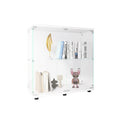 Two Door Glass Display Cabinet 2 Shelves With Door, Floor Standing Curio Bookshelf For Living Room Bedroom Office, 33.35