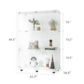 Two Door Glass Display Cabinet 3 Shelves With Door, Floor Standing Curio Bookshelf For Living Room Bedroom Office, 49.3