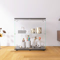 Two Door Glass Display Cabinet 2 Shelves With Door, Floor Standing Curio Bookshelf For Living Room Bedroom Office, 33.35