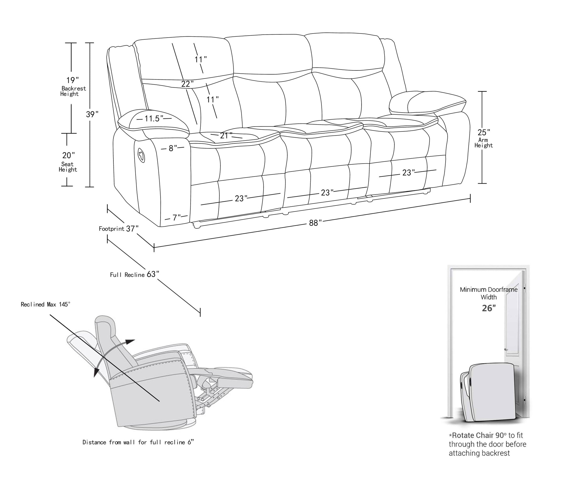 Transitional Leather Air Reclining Sofa Brown Foam Leather