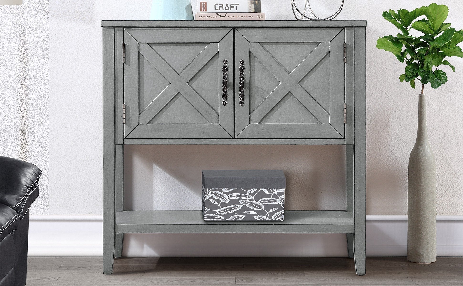 35''Farmhouse Wood Buffet Sideboard Console Table With Bottom Shelf And 2 Door Cabinet, For Living Room, Entryway,Kitchen Dining Room Furniture Antique Gray Antique Gray Pine