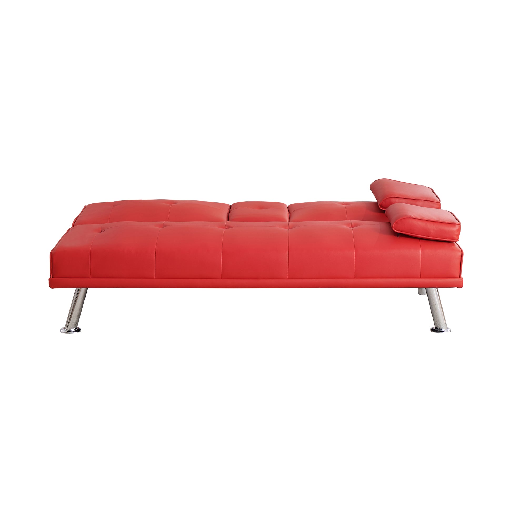 67" Red Leather Multifunctional Double Folding Sofa Bed For Office With Coffee Table Red Foam Pvc 2 Seat