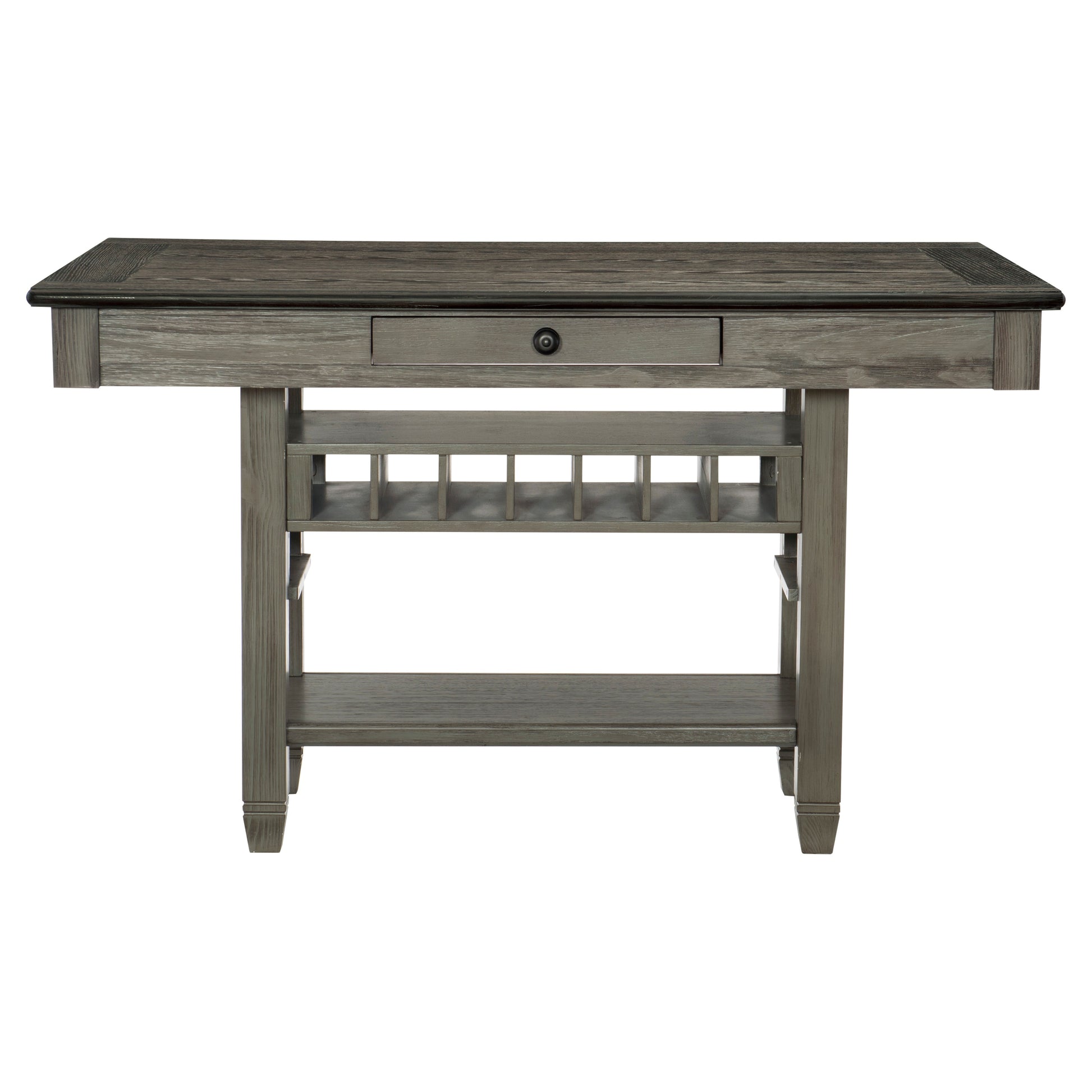 Antique Gray Dining Furniture Counter Height Table W Drawers Wine Rack Shelf And 4X Counter Height Chairs 5Pc Dining Set Classic Style Wood Wood Antique Gray Seats 4 Wood Dining Room 60 Inches Rectangular Dining Table With Chair Solid Wood