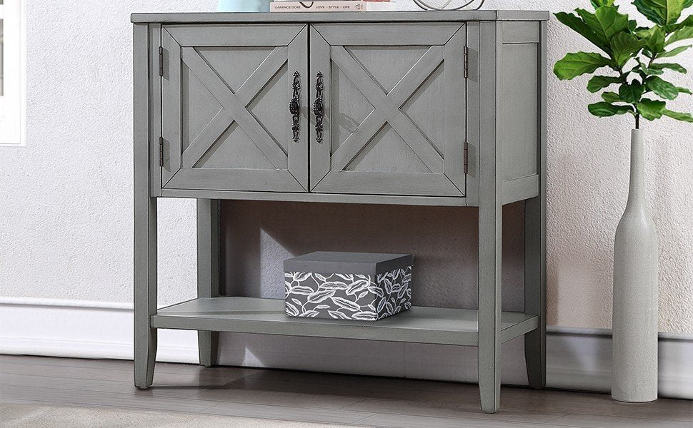 35''Farmhouse Wood Buffet Sideboard Console Table With Bottom Shelf And 2 Door Cabinet, For Living Room, Entryway,Kitchen Dining Room Furniture Antique Gray Antique Gray Pine