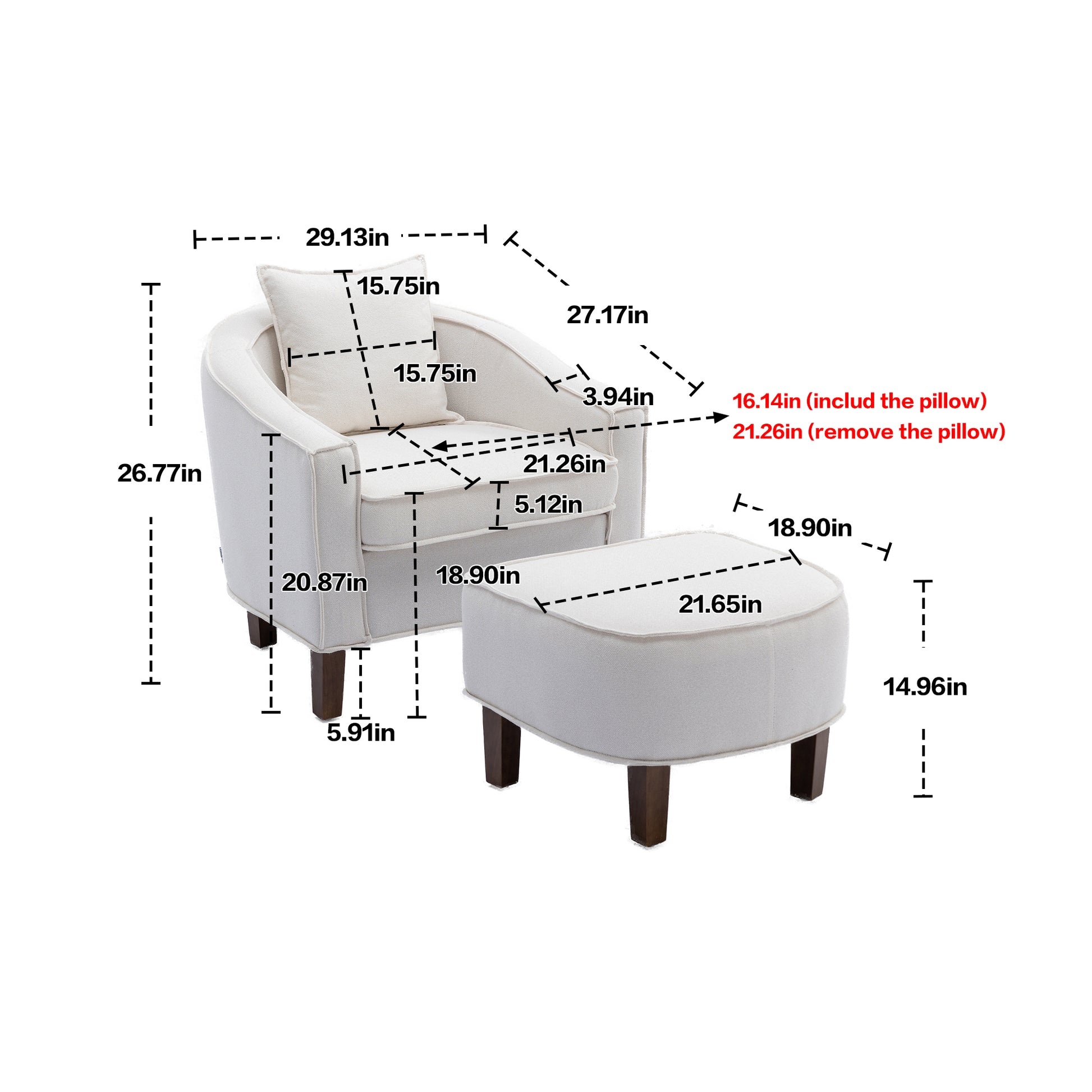 Coolmore Accent Chair With Ottoman, Mid Century Modern Barrel Chair Upholstered Club Tub Round Arms Chair For Living Room Beige Linen