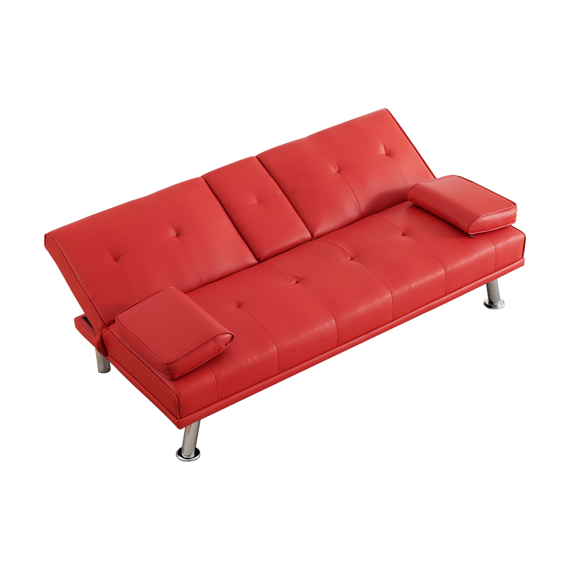 67" Red Leather Multifunctional Double Folding Sofa Bed For Office With Coffee Table Red Foam Pvc 2 Seat