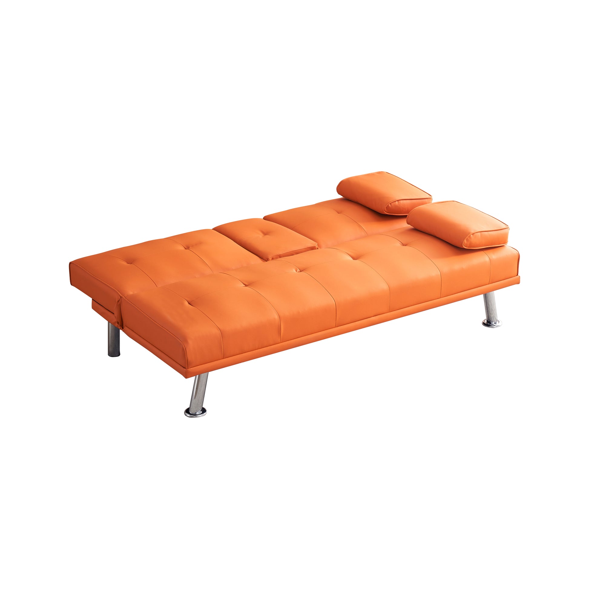 67" Orange Leather Multifunctional Double Folding Sofa Bed For Office With Coffee Table Orange Foam Pvc 2 Seat