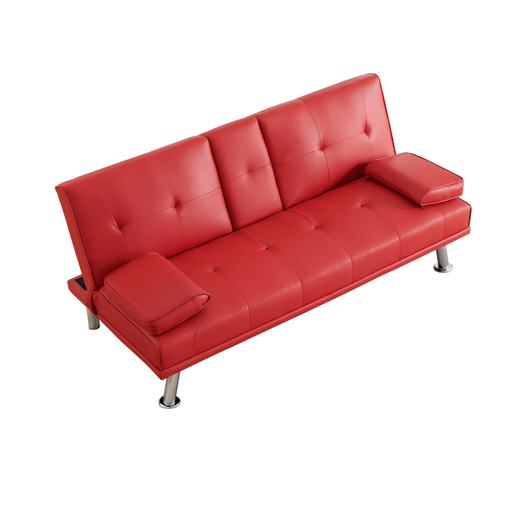 67" Red Leather Multifunctional Double Folding Sofa Bed For Office With Coffee Table Red Foam Pvc 2 Seat