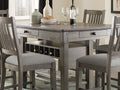 Antique Gray Dining Furniture Counter Height Table W Drawers Wine Rack Shelf And 6X Counter Height Chairs 7Pc Set Dining Set Classic Style Wood Wood Antique Gray Seats 6 Wood Dining Room 60 Inches Rectangular Dining Table With Chair Solid Wood