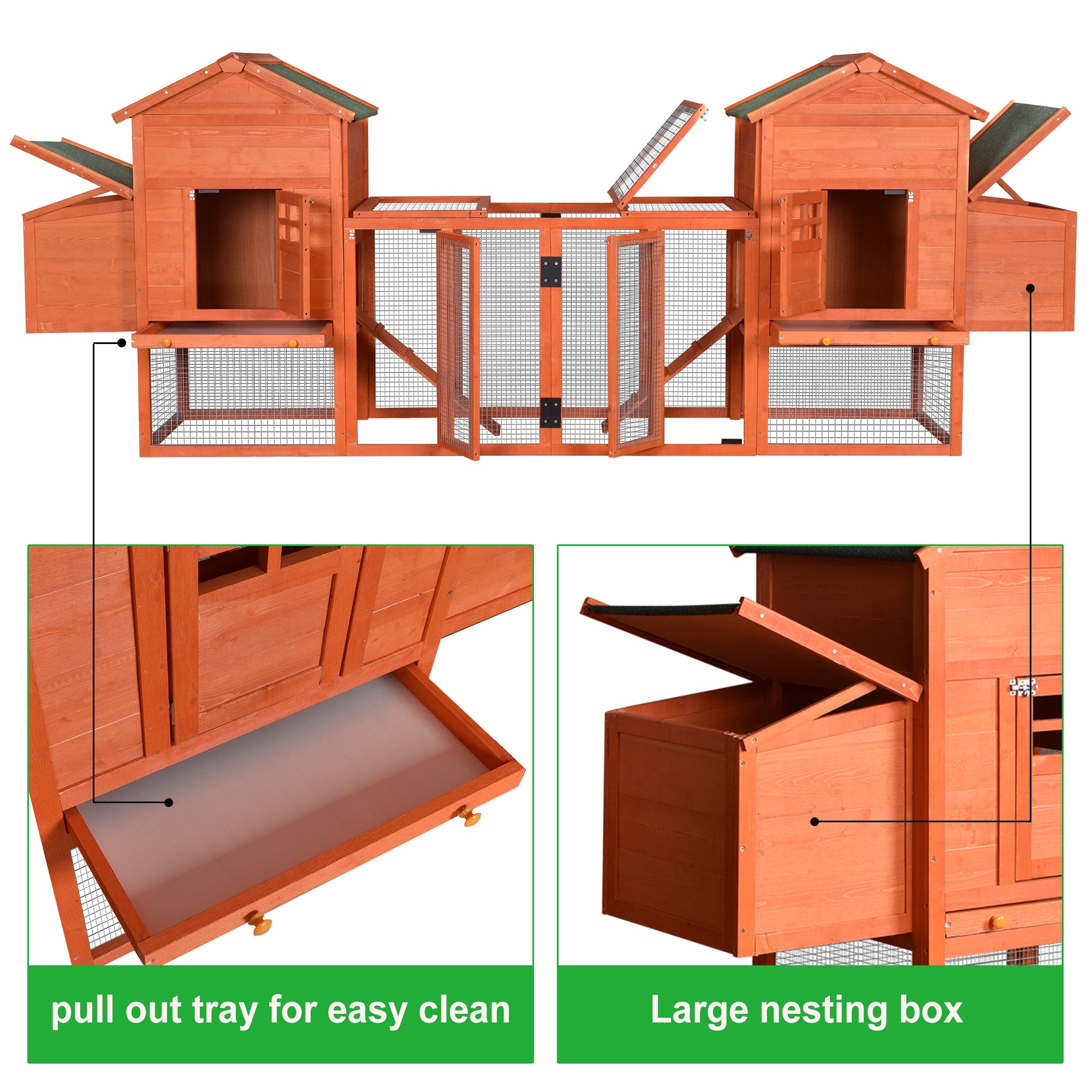 Outdoor Wooden Chicken Coop, 124" Large Hen Cage Rabbit House, Bunny Hutch With Ventilation Door, Removable Ramp Garden Backyard Pet House Chicken Nesting Box Yellow Solid Wood