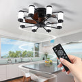 21.7 Inch Ceiling Fan Light Windmill Shaped Flush Mount Ceiling Fan With Light With Remote Control And Timer,Black Black White Abs Iron