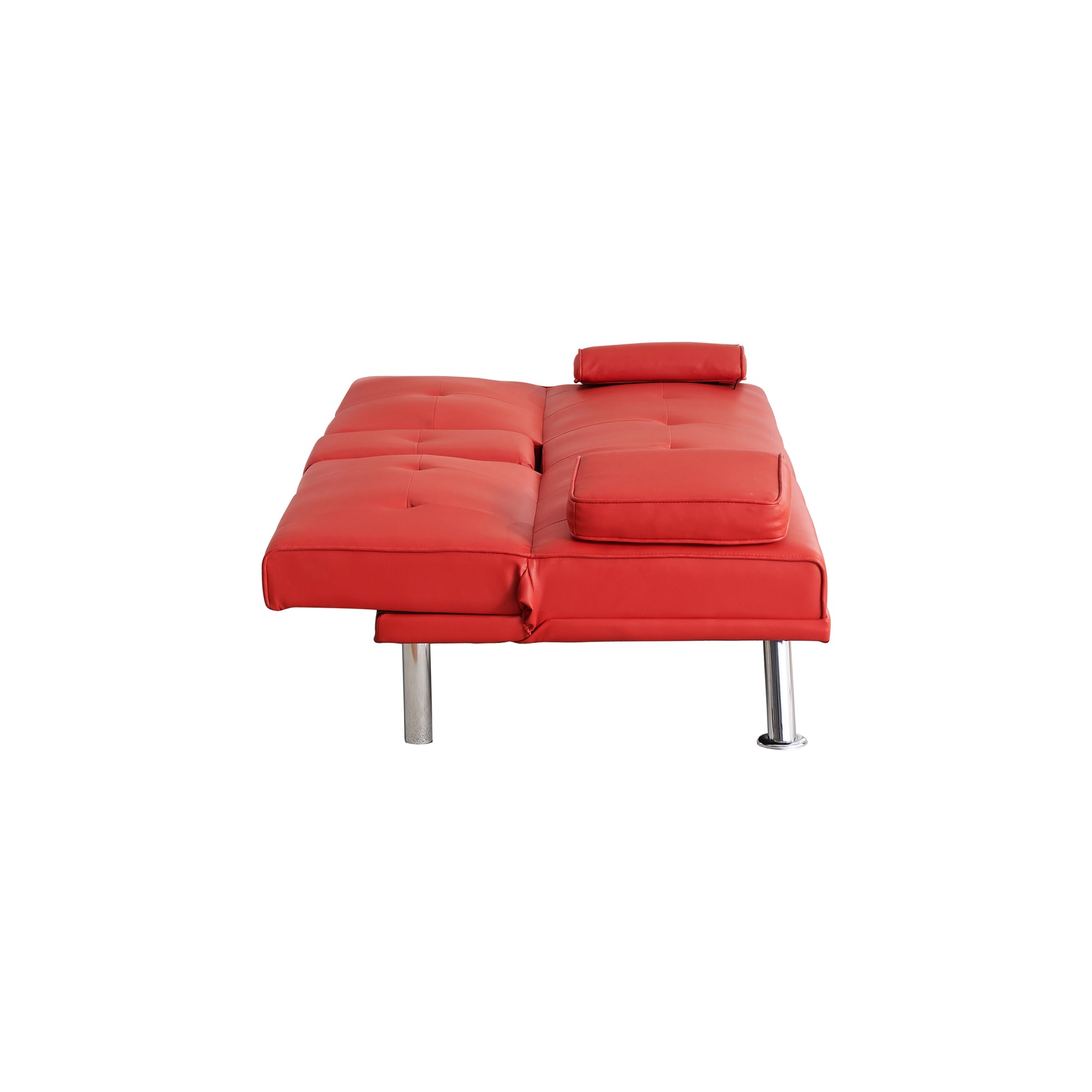 67" Red Leather Multifunctional Double Folding Sofa Bed For Office With Coffee Table Red Foam Pvc 2 Seat