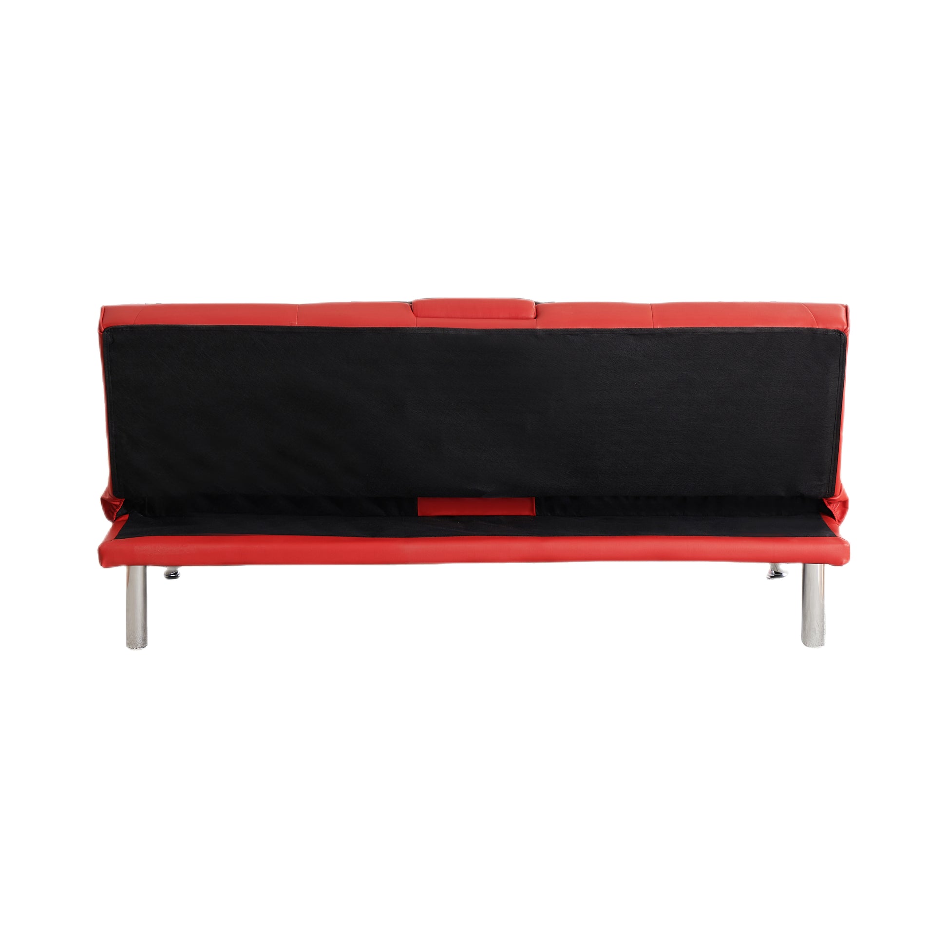 67" Red Leather Multifunctional Double Folding Sofa Bed For Office With Coffee Table Red Foam Pvc 2 Seat