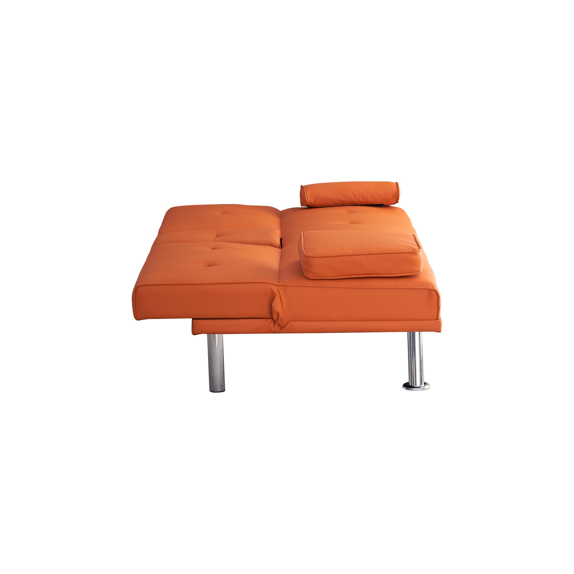 67" Orange Leather Multifunctional Double Folding Sofa Bed For Office With Coffee Table Orange Foam Pvc 2 Seat