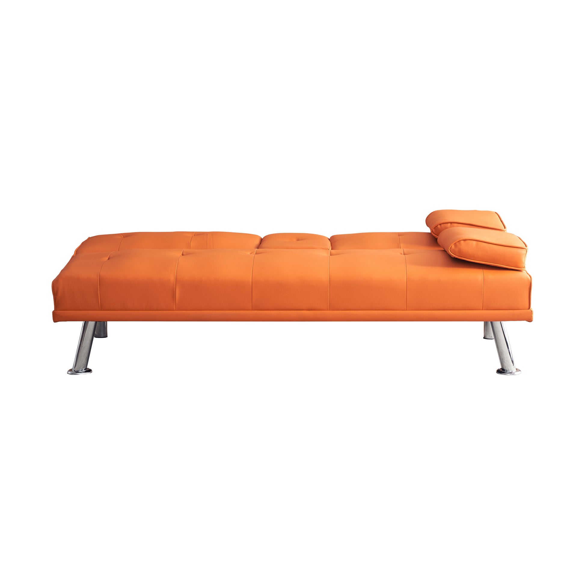 67" Orange Leather Multifunctional Double Folding Sofa Bed For Office With Coffee Table Orange Foam Pvc 2 Seat