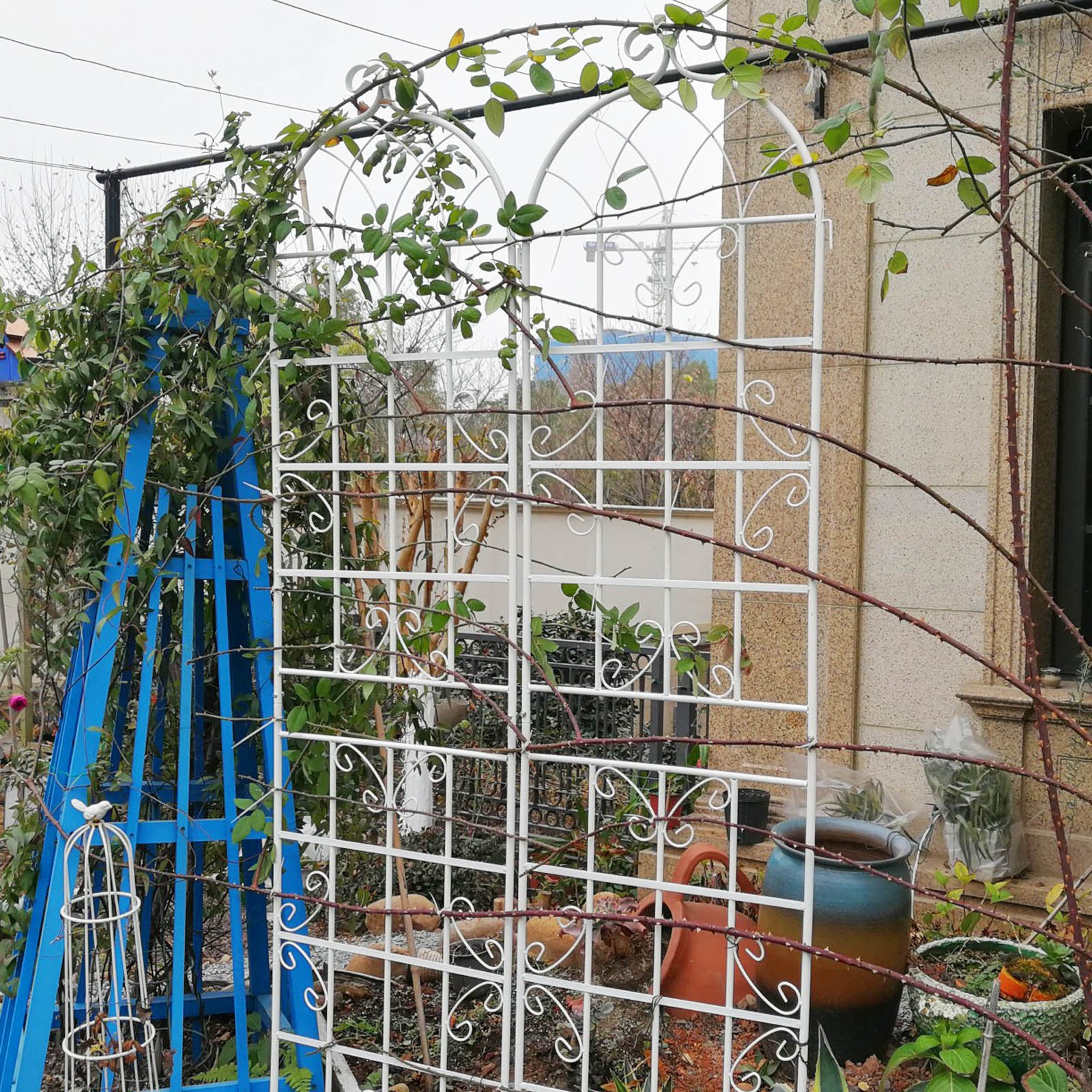 2 Pack Metal Garden Trellis 86.7" X 19.7" Rustproof Trellis For Climbing Plants Outdoor Flower Support Cream White Cream White Iron