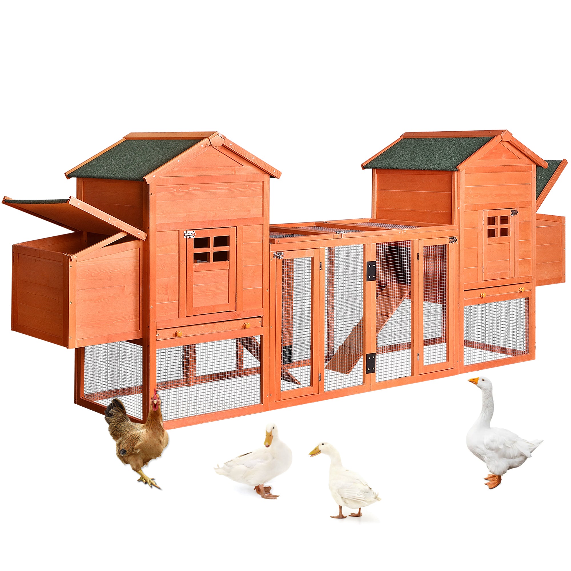 Outdoor Wooden Chicken Coop, 124" Large Hen Cage Rabbit House, Bunny Hutch With Ventilation Door, Removable Ramp Garden Backyard Pet House Chicken Nesting Box Yellow Solid Wood