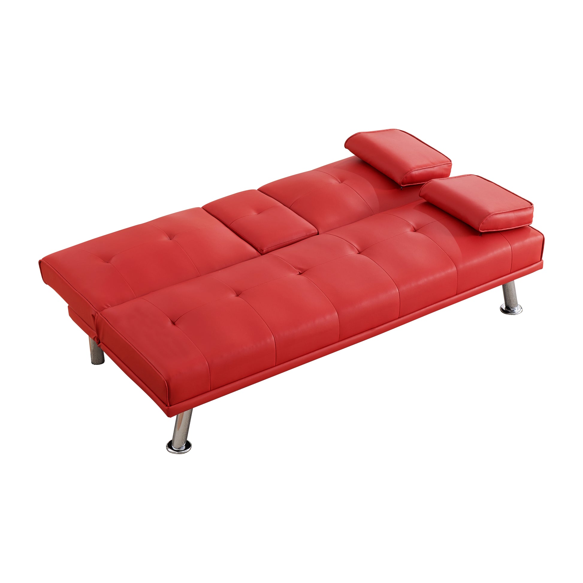 67" Red Leather Multifunctional Double Folding Sofa Bed For Office With Coffee Table Red Foam Pvc 2 Seat