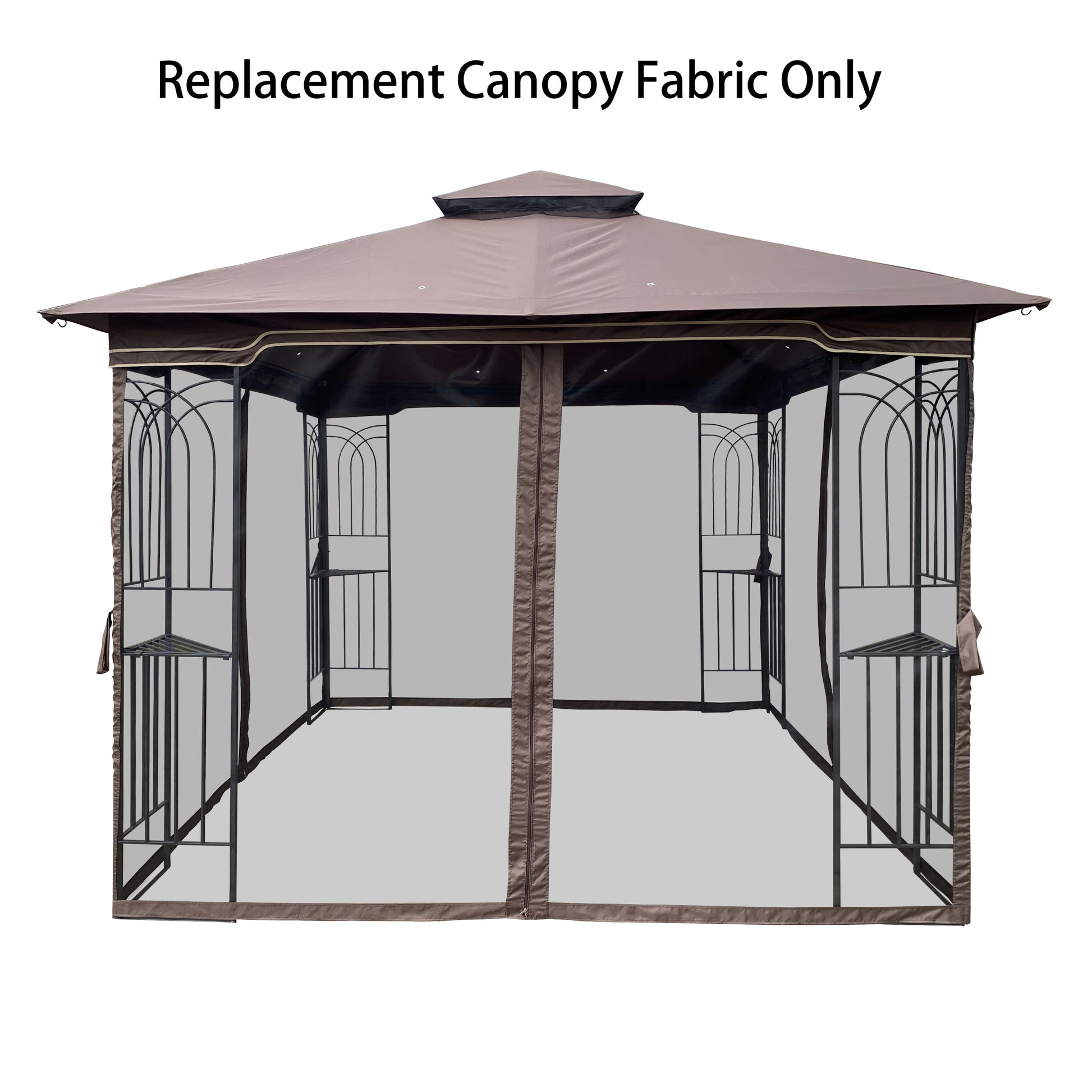 10X10 Ft Patio Double Roof Gazebo Replacement Canopy Top Fabric,Brown Brown Polyester