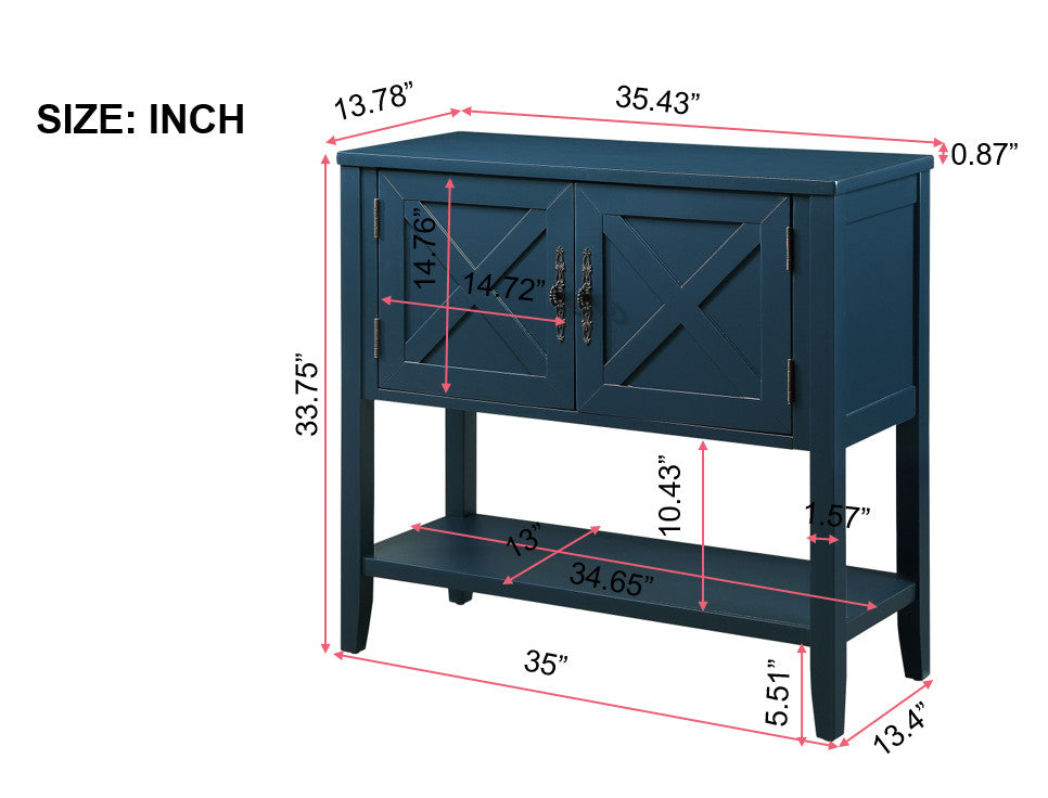 35'' Farmhouse Wood Buffet Sideboard Console Table With Bottom Shelf And 2 Door Cabinet, For Living Room, Entryway,Kitchen Dining Room Furniture Navy Blue Navy Blue Pine