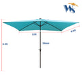 10 X 6.5T Rectangular Patio Solar Led Lighted Outdoor Umbrellas With Crank And Push Button Tilt For Garden Backyard Pool Swimming Pool Turquoise Steel