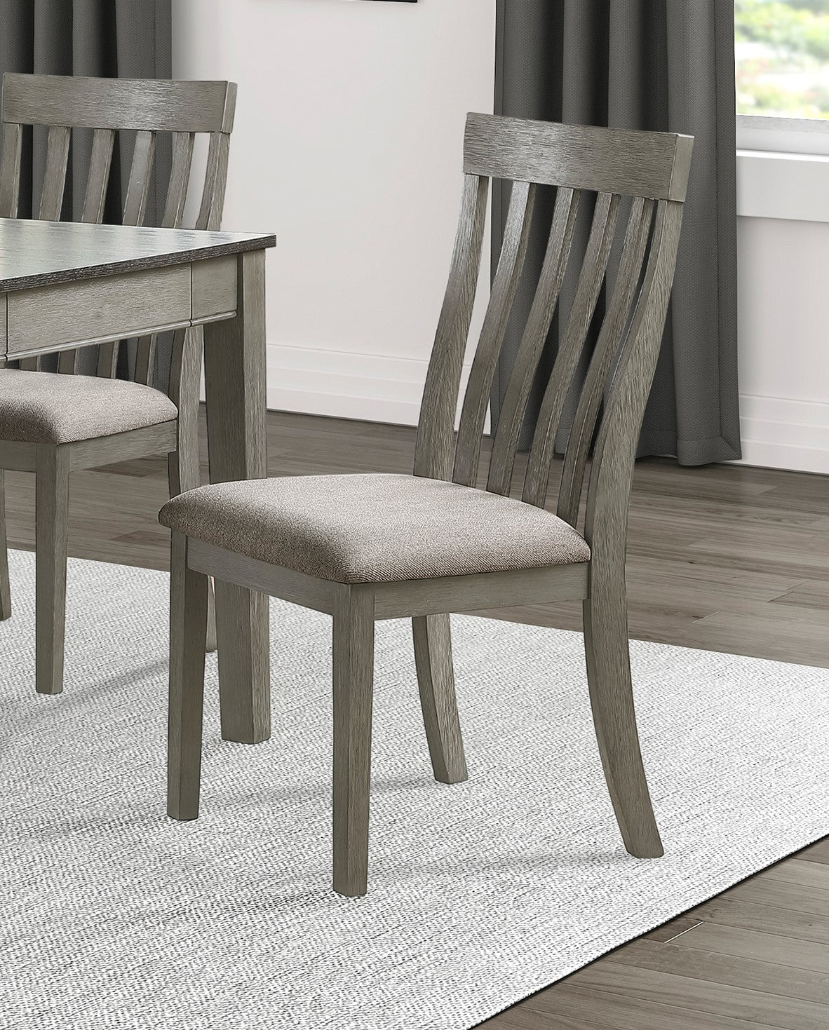 Dining Room Furniture Side Chairs 2Pc Set Wire Brushed Light Gray Finish Vertical Slat Back Design Wooden Chairs Set Gray Dining Room Casual Side Chair Wood