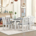 Retro Style 7 Piece Dining Table Set With Extendable Table And 6 Upholstered Chairs Gray White White Gray Solid Wood